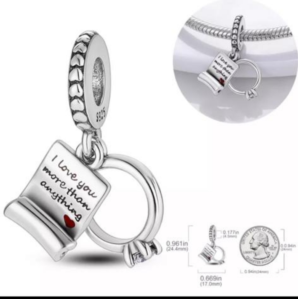 Charm for Bracelet Sterling Silver 925 I love you more that you think - Picture 3 of 4